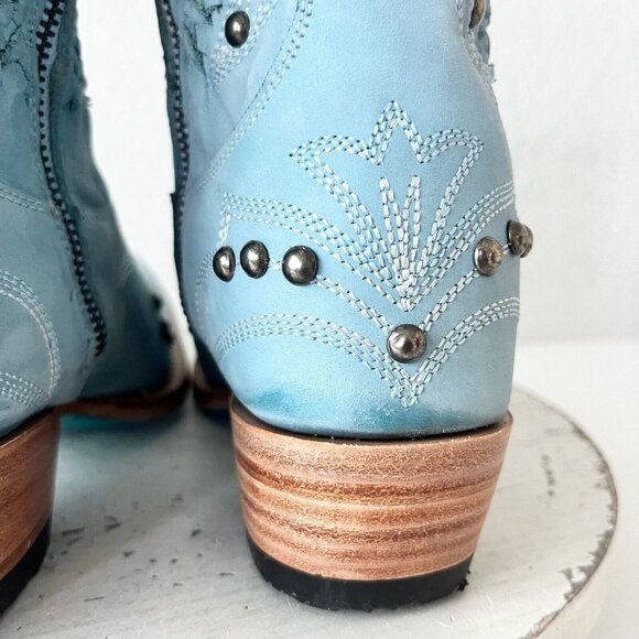 Lane COSSETTE Womens Cowboy Booties 6.5 Western Cowgirl Blue Leather Short Boots - Picture 13 of 14